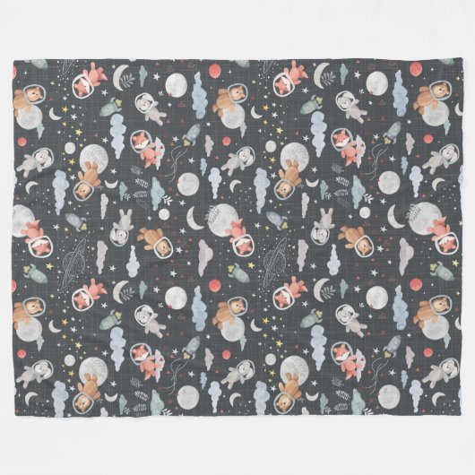 Ruimtedieren - donkerstalen blauwe textuur fleece deken (Voorkant (Horizontaal))