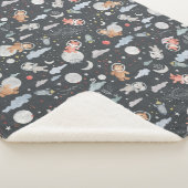 Ruimtedieren - donkerstalen blauwe textuur sherpa deken (3/4)