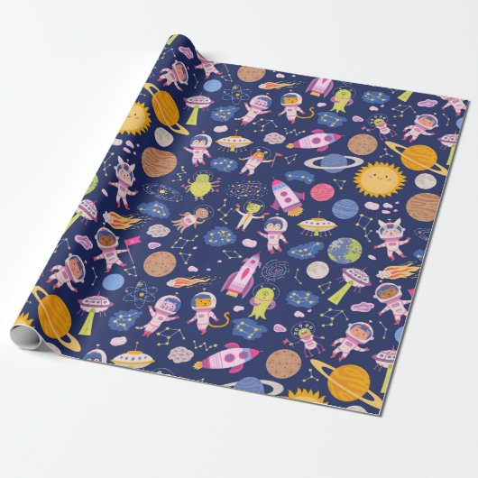 Ruimtedieren Verpakkingspapier Cadeaupapier (Uitgerold)