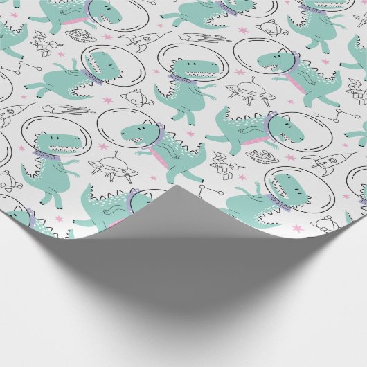 Ruimtedinosaurussen, Schattigee dinosaurussen, rui Cadeaupapier (Hoek)