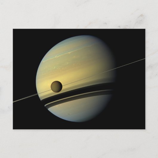 Ruimtefoto van Saturnus & Titan Cassini Briefkaart (Voorkant)