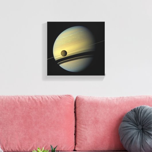 Ruimtefoto van Saturnus & Titan Cassini Canvas Afdruk (Insitu (Woonkamer))