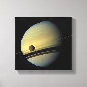 Ruimtefoto van Saturnus & Titan Cassini Canvas Afdruk (Voorkant)