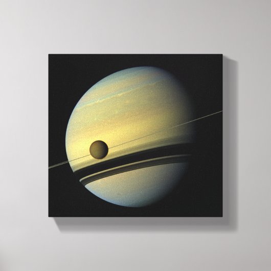 Ruimtefoto van Saturnus & Titan Cassini Canvas Afdruk (Voorkant)