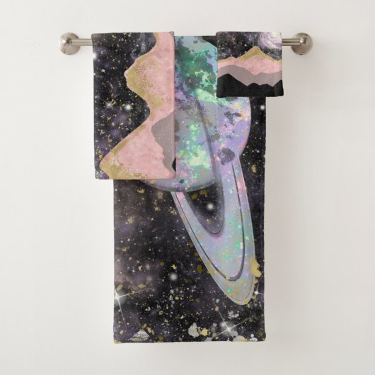 Ruimtegebergte Gold Starry Sky Galaxy Planets Bad Handdoek (Insitu)
