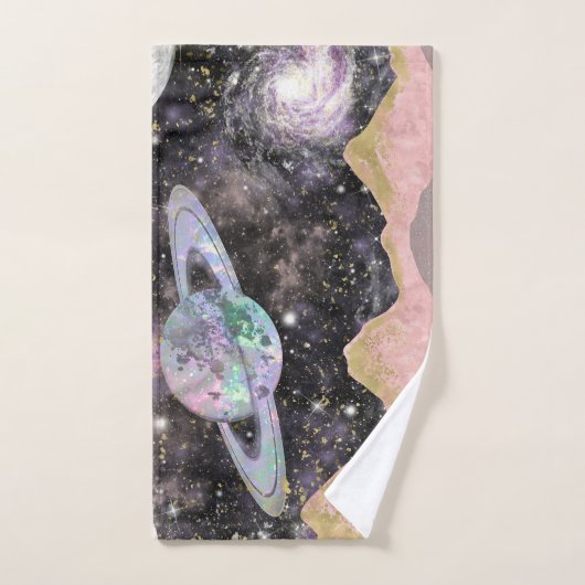 Ruimtegebergte Gold Starry Sky Galaxy Planets Bad Handdoek (Handdoek)
