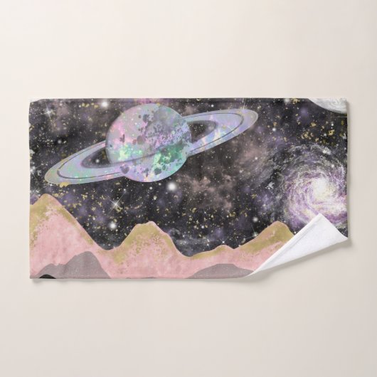 Ruimtegebergte Gold Starry Sky Galaxy Planets Bad Handdoek (Handdoek)