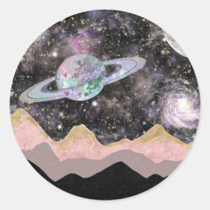 Ruimtegebergte Gold Starry Sky Galaxy Planets Ronde Sticker