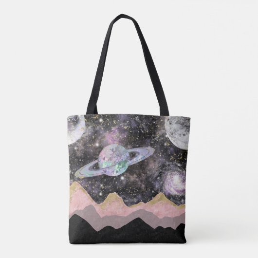 Ruimtegebergte Gold Starry Sky Galaxy Planets Tote Bag (Achterkant)