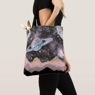 Ruimtegebergte Gold Starry Sky Galaxy Planets Tote Bag