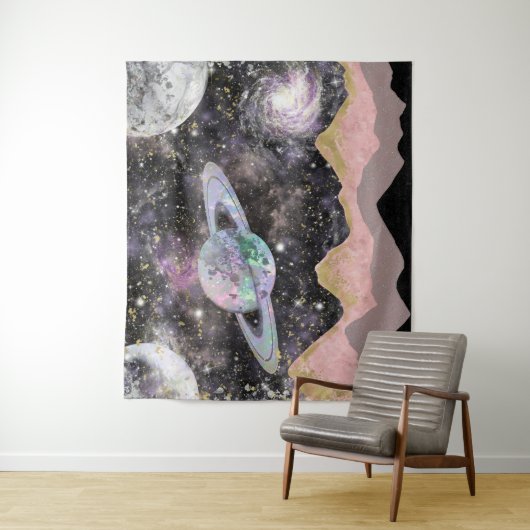 Ruimtegebergte Gold Starry Sky Galaxy Planets Wandkleed (In situ)