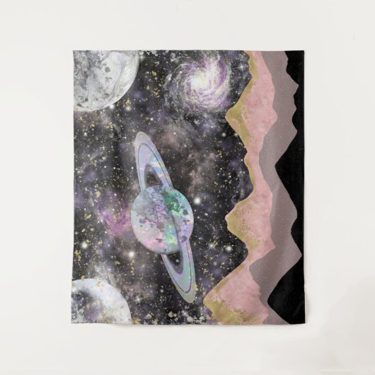 Ruimtegebergte Gold Starry Sky Galaxy Planets Wandkleed (Voorkant)