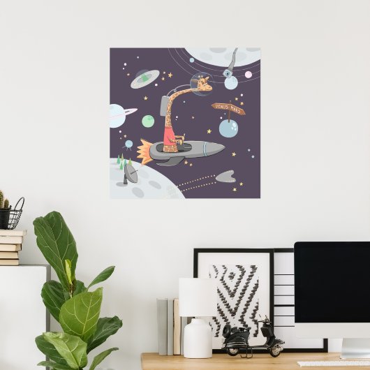 Ruimtegiraf voor baby jongen. Dierlijke kinder kwe Poster (Thuiskantoor)