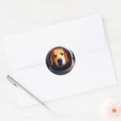 Ruimtehond Ronde Sticker (Envelop)