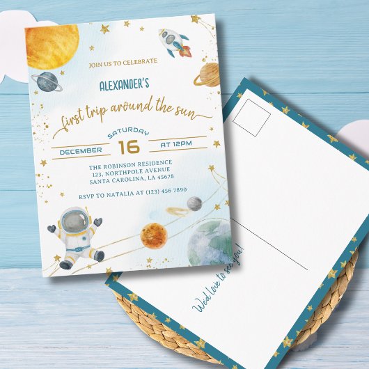 Ruimtejongen eerste verjaardag briefkaart