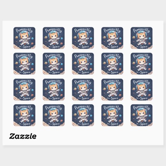 Ruimtekat astronaut Schattige Kawaii Vierkante Sticker (Vel)