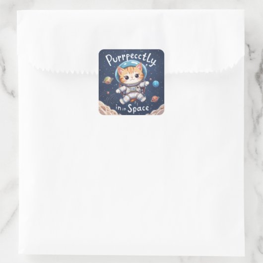 Ruimtekat astronaut Schattige Kawaii Vierkante Sticker (Tas)