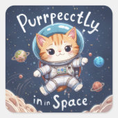 Ruimtekat astronaut Schattige Kawaii Vierkante Sticker (Voorkant)