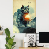 Ruimtekat Droomt op Paddenstoelenmaan Poster (Thuiskantoor)