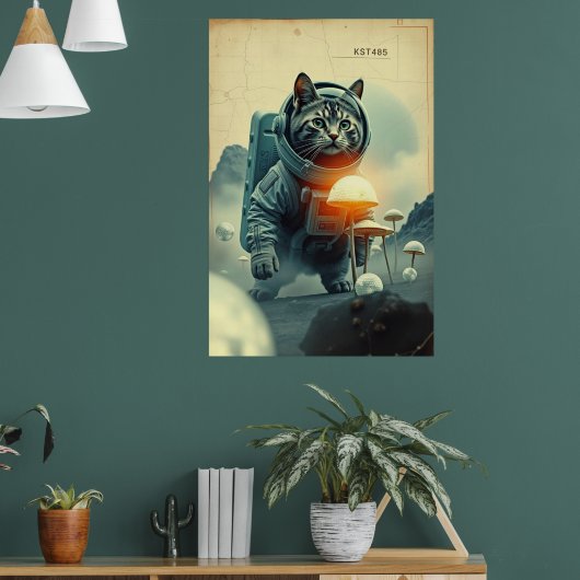 Ruimtekat Droomt op Paddenstoelenmaan Poster (Woonkamer 1)