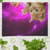 Ruimtekat en vliegende donuts theedoek (Gevouwen)