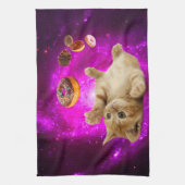 Ruimtekat en vliegende donuts theedoek (Verticaal)