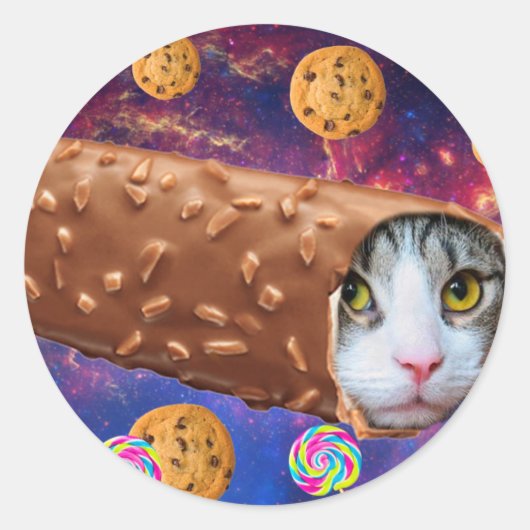 Ruimtekat in een ijsje ronde sticker (Voorkant)