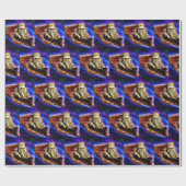 Ruimtekat ligt op een pizza cadeaupapier (Vlak)