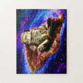 Ruimtekat ligt op een pizza legpuzzel (Verticaal)