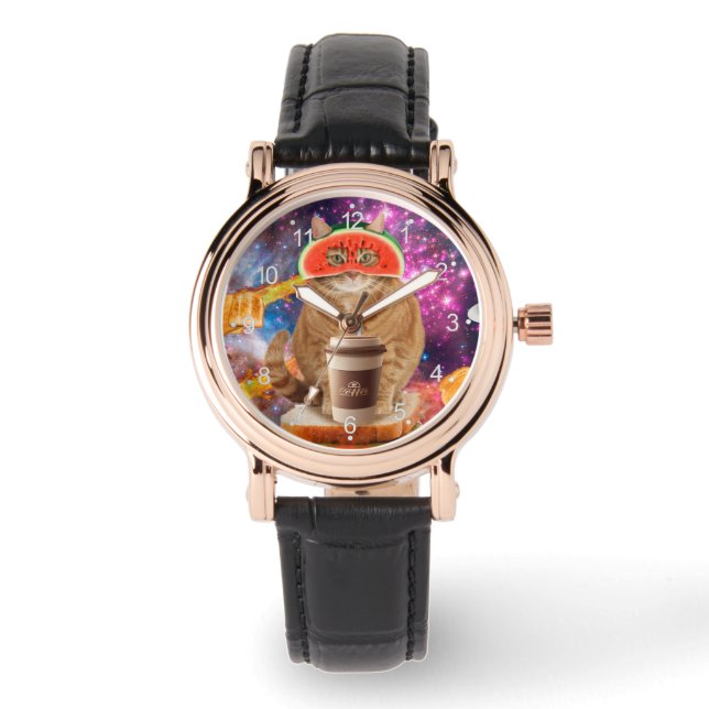 Ruimtekat met watermeloenglazen horloge (Voorkant)