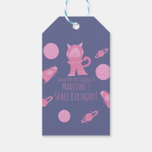 Ruimtekat Roze Sterrenstelsel Verjaardag Cadeaulabel