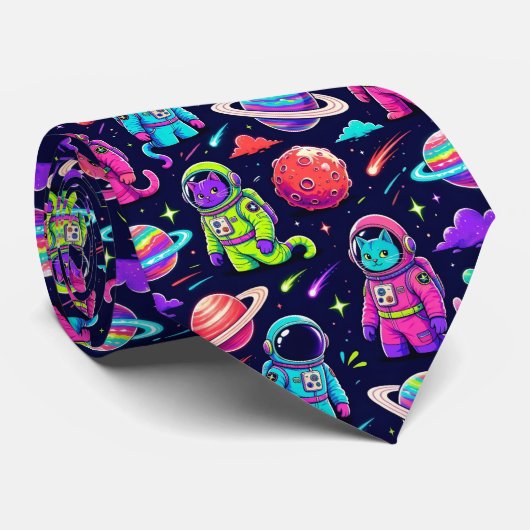 Ruimtekatten Intergalactische Planeten Zonnestelse Stropdas (Opgerold)