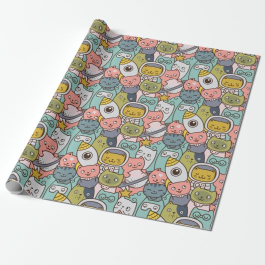 Ruimtekatten Verpakkingspapier Cadeaupapier (Uitgerold)