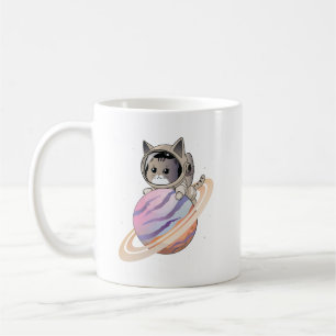 Ruimtekattenastronaut met planeet Saturnus Koffiemok