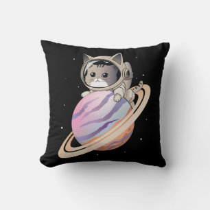 Ruimtekattenastronaut met planeet Saturnus Kussen