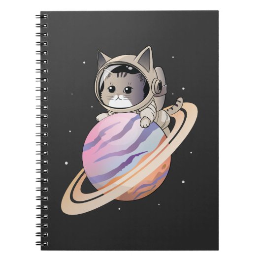Ruimtekattenastronaut met planeet Saturnus Notitieboek (Voorkant)