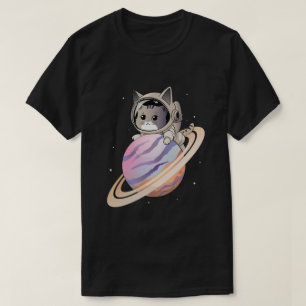 Ruimtekattenastronaut met planeet Saturnus T-shirt