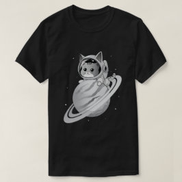 Ruimtekattenastronaut met planeet Saturnus T-shirt