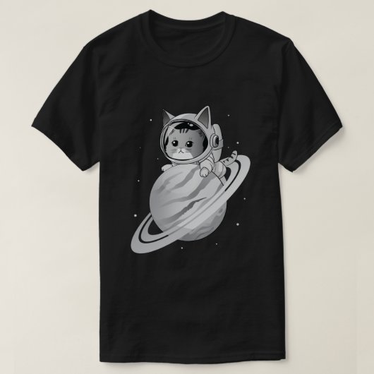 Ruimtekattenastronaut met planeet Saturnus T-shirt (Design voorkant)
