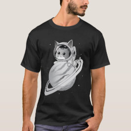Ruimtekattenastronaut met planeet Saturnus T-shirt