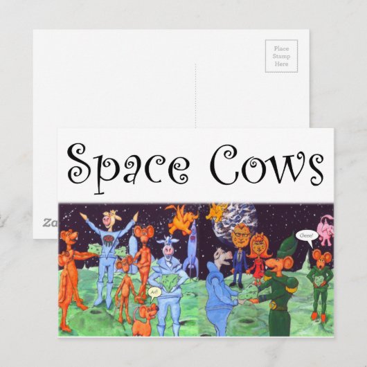 Ruimtekoeien en motorrijtuigen briefkaart (Voorkant / Achterkant)