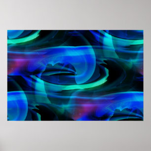 Ruimtelijke vervorming in blauw abstracte poster