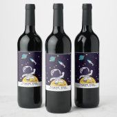 Ruimteman Astronaut FloaTS in de ruimte dank u Wijn Etiket (Flessen)