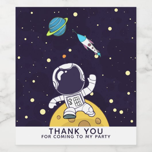 Ruimteman Astronaut FloaTS in de ruimte dank u Wijn Etiket (Enkel label)