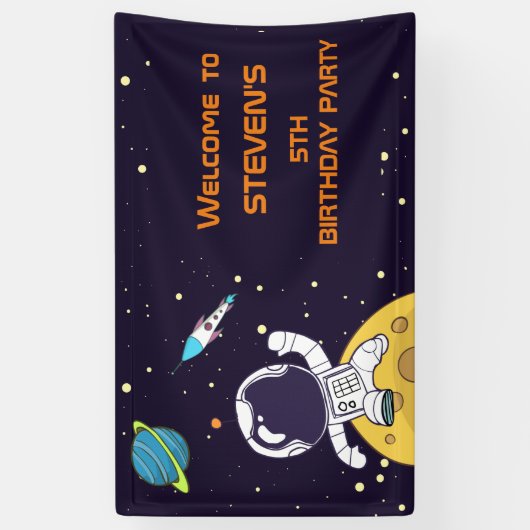 Ruimteman astronaut verkennen van de ruimte verjaa spandoek (Verticaal)