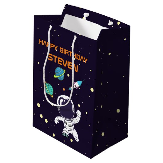 Ruimteman Drijvend in de ruimte Verjaardag Medium Cadeauzakje (Achterkant Gekanteld)