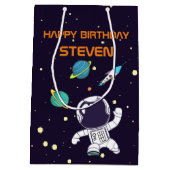 Ruimteman Drijvend in de ruimte Verjaardag Medium Cadeauzakje (Achterkant)
