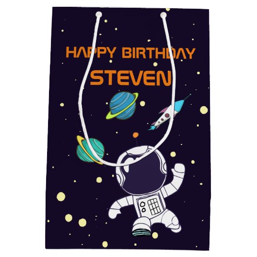 Ruimteman Drijvend in de ruimte Verjaardag Medium Cadeauzakje (Achterkant)