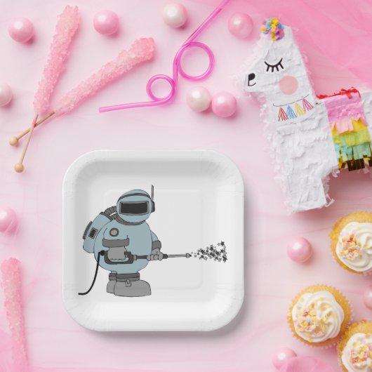Ruimtemanitor Spuiten Sterren Sci-Fi Astronaut Papieren Bordje (Feest)