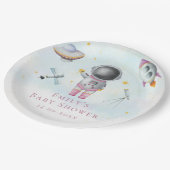 Ruimtemeisje Astronaut-raketten met sterren Baby s Papieren Bordje (Gekanteld)